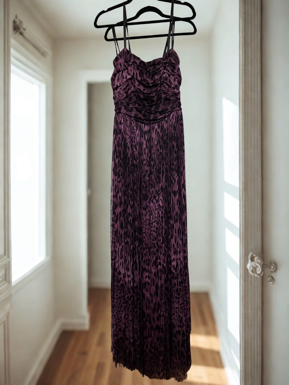 Dolce & Gabbana Purple Leopard-Print Maxi Dress with Spaghetti Straps